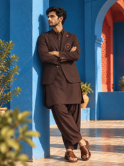 Chocolate brown coat for men with shalwar kameez ES-272