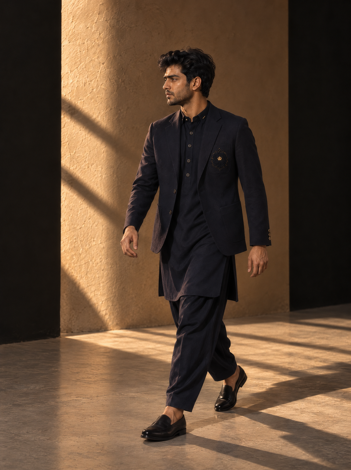 Dark blue luxury Prince Coat with chest detailing – ES-274