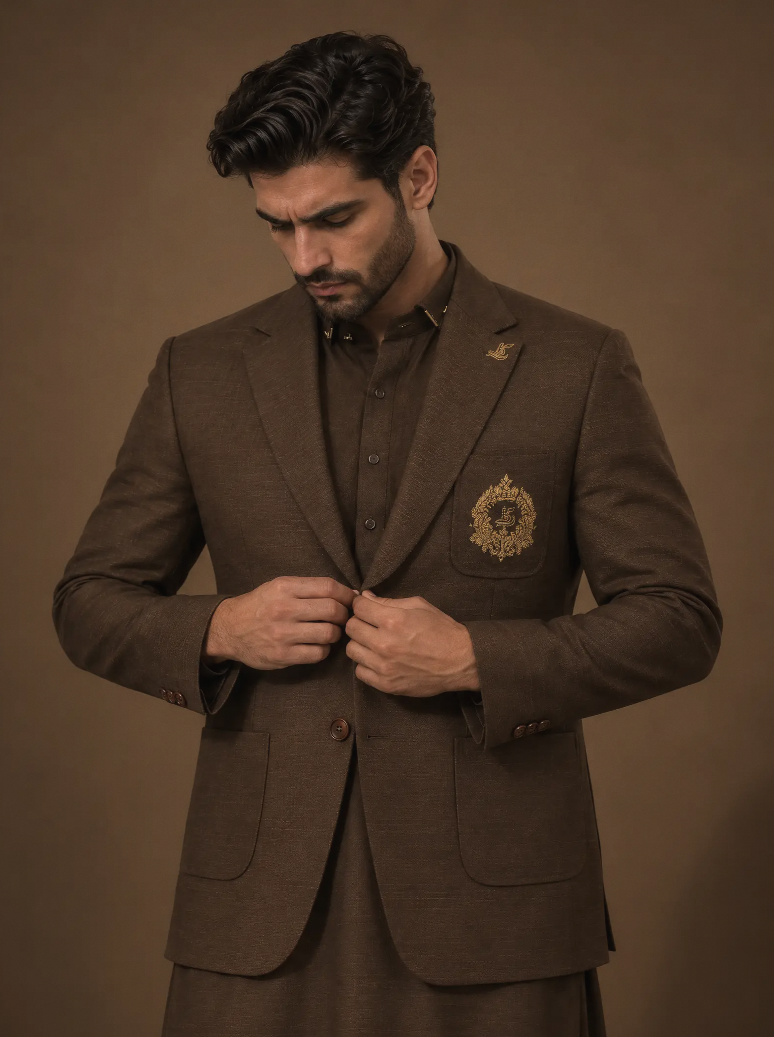 Dark brown coat for men with shalwar kameez ES-273