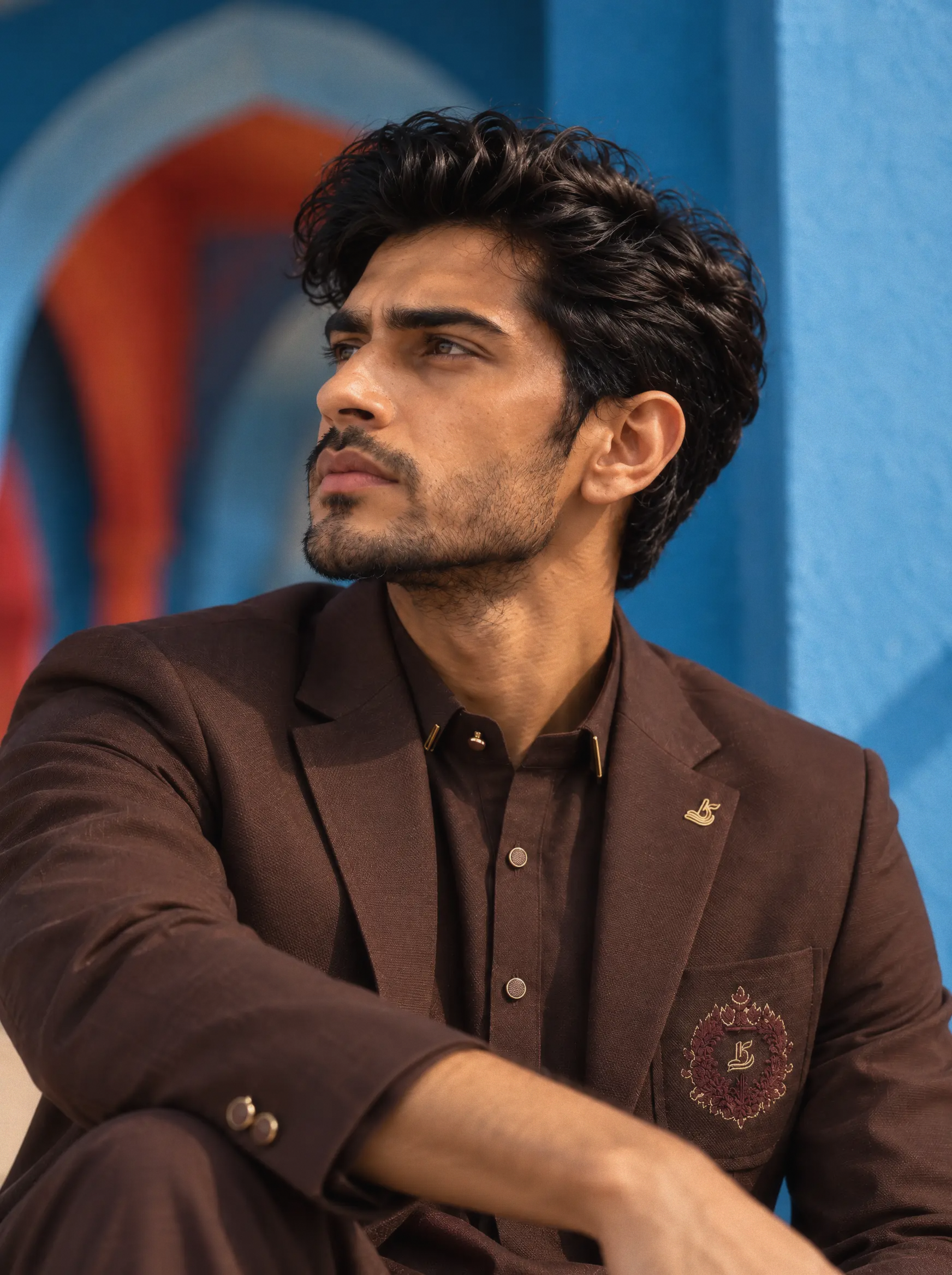 Luxury chocolate brown men's coat in premium tropical fabric