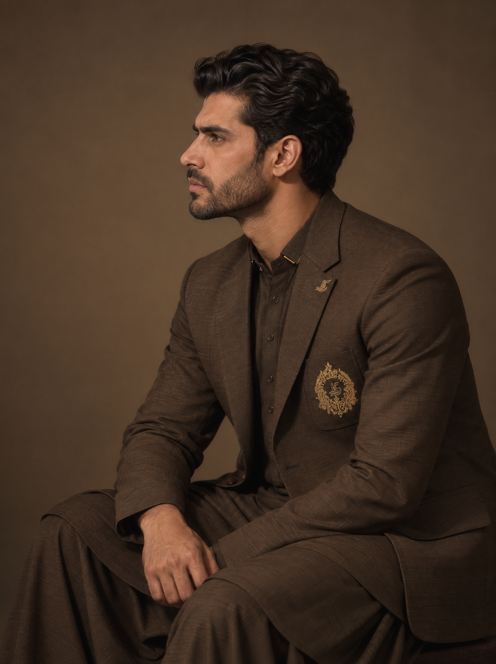 Luxury dark brown men's coat in premium tropical fabric ES-273