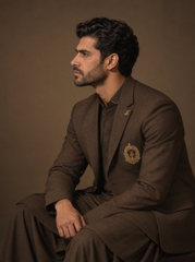 Luxury dark brown men's coat in premium tropical fabric ES-273