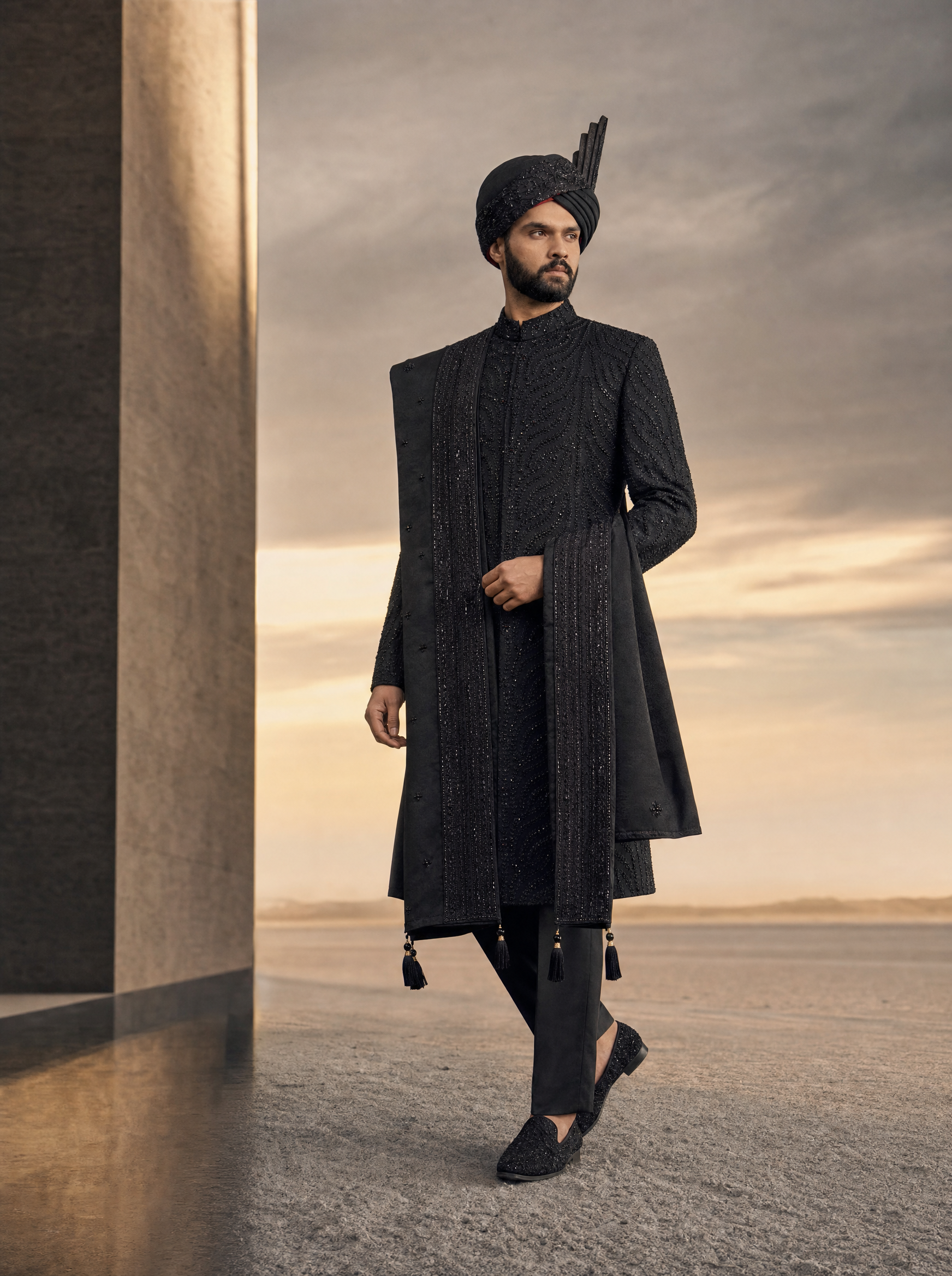 Siyah Taj | Luxury Black Designer Sherwani for Men