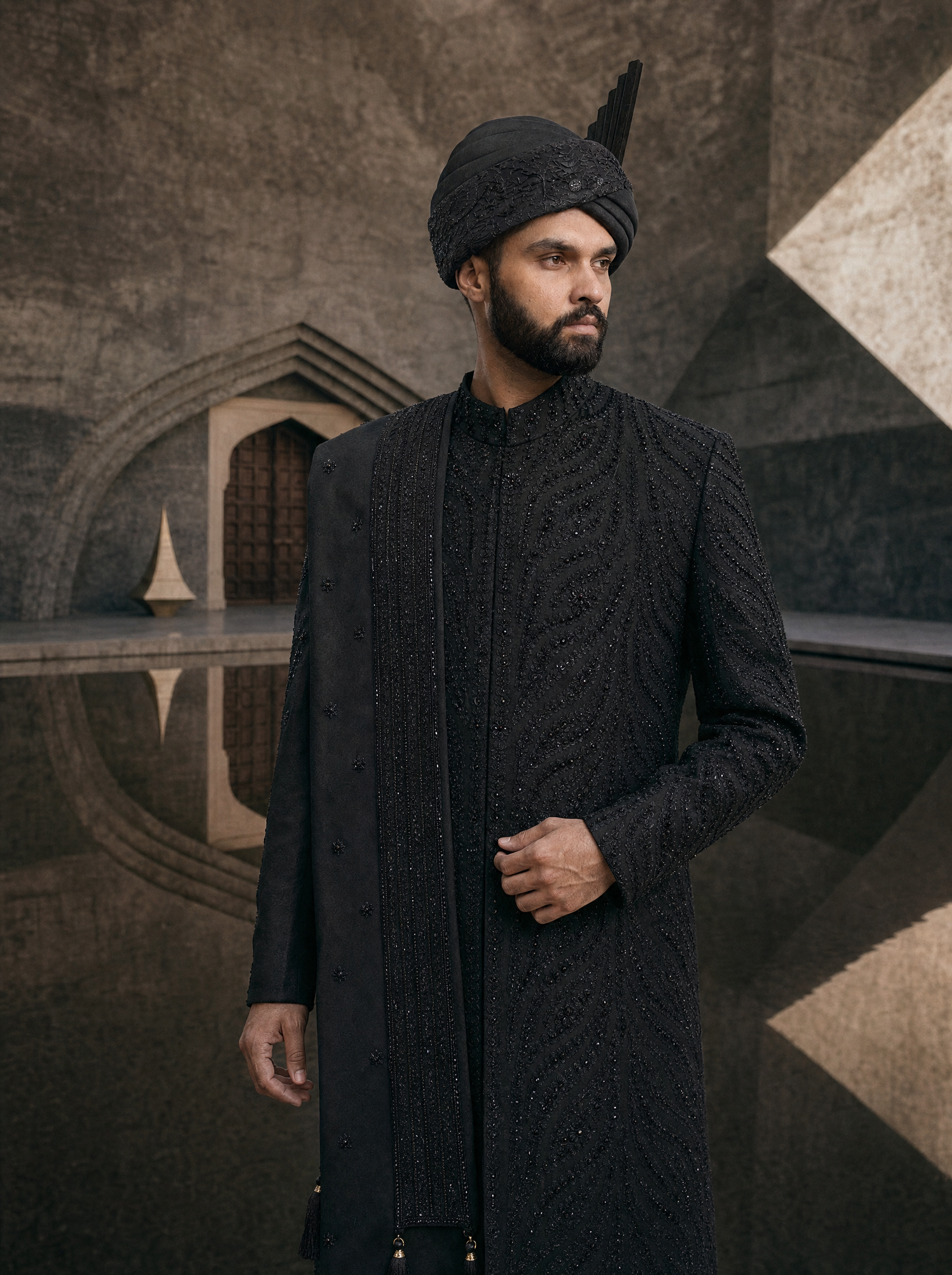 Siyah Taj | Luxury Black Designer Sherwani for Men
